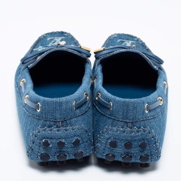Pre Owned Louis Vuitton Blue Monogram Denim Gloria Loafers Size 36.5