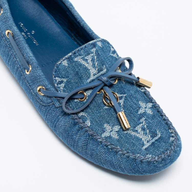 Pre Owned Louis Vuitton Blue Monogram Denim Gloria Loafers Size 36.5
