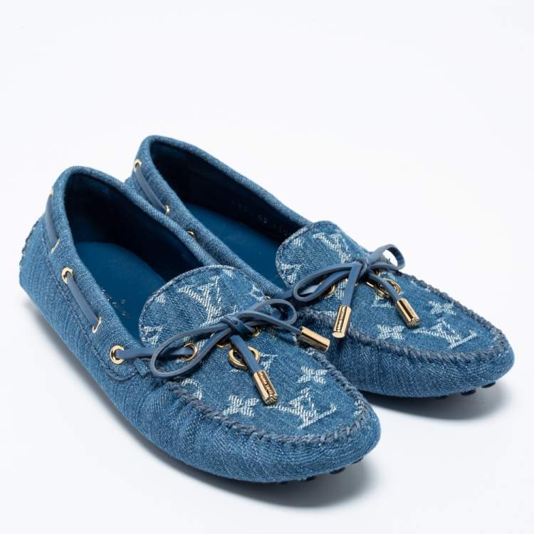 Pre Owned Louis Vuitton Blue Monogram Denim Gloria Loafers Size 36.5
