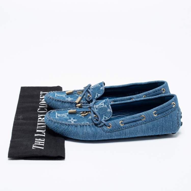Pre Owned Louis Vuitton Blue Monogram Denim Gloria Loafers Size 36.5