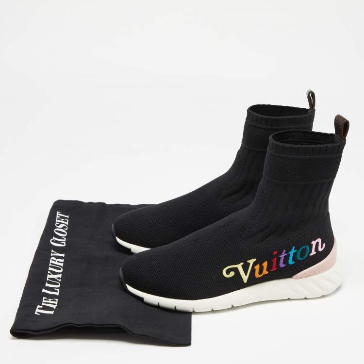 Pre Owned Louis Vuitton Black Knit Fabric Aftergame High-Top Sneakers Size 36