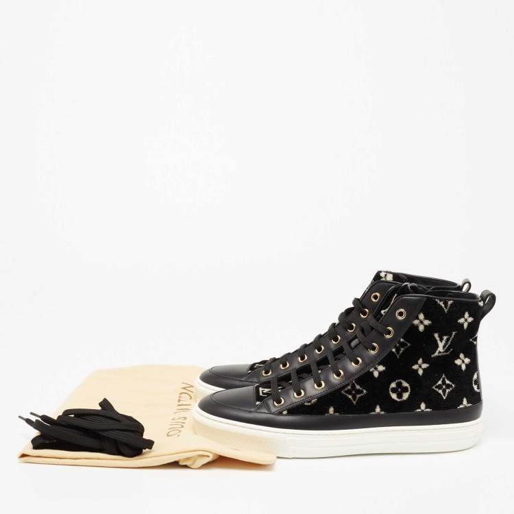 Pre Owned Louis Vuitton Black Leather And Velvet Trainers High Top Sneakers Size 40