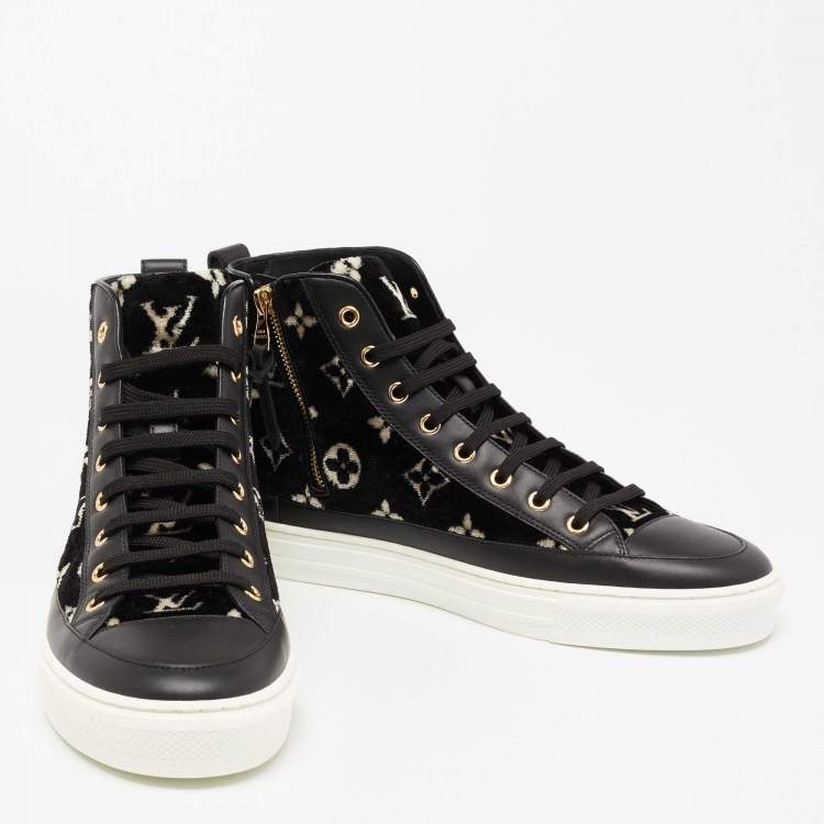 Pre Owned Louis Vuitton Black Leather And Velvet Trainers High Top Sneakers Size 40
