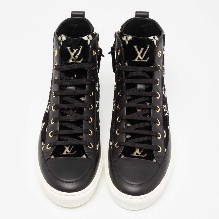 Pre Owned Louis Vuitton Black Leather And Velvet Trainers High Top Sneakers Size 40