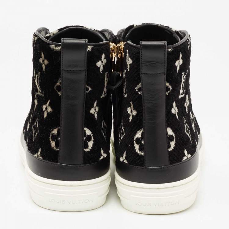 Pre Owned Louis Vuitton Black Leather And Velvet Trainers High Top Sneakers Size 40