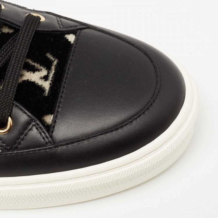 Pre Owned Louis Vuitton Black Leather And Velvet Trainers High Top Sneakers Size 40