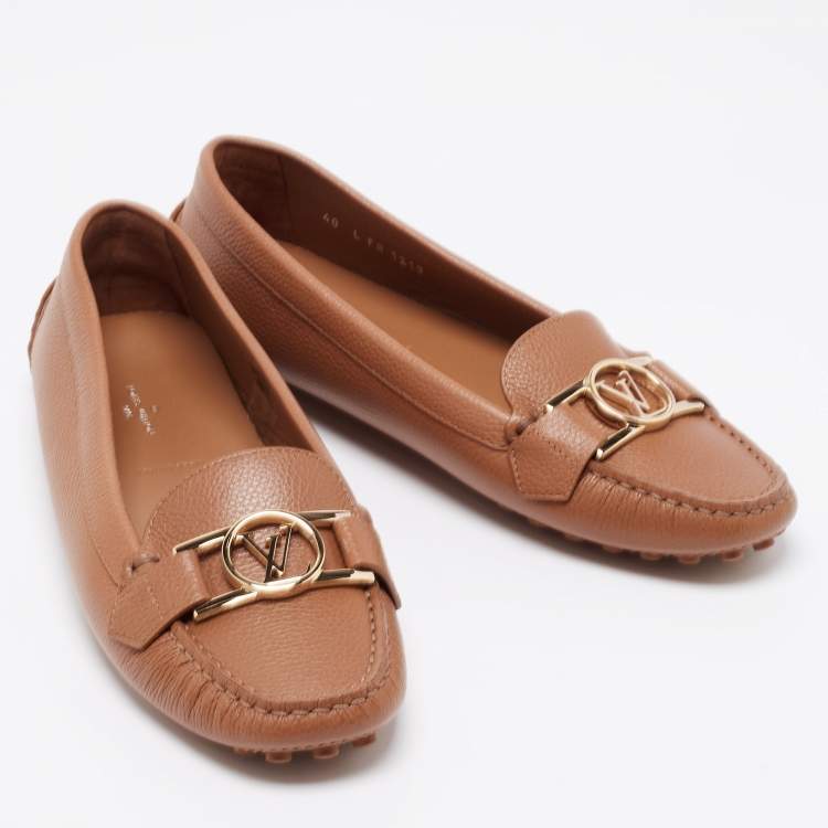 Pre Owned Louis Vuitton Brown Leather Slip On Loafers Size 40