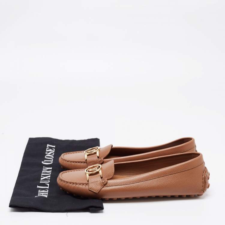 Pre Owned Louis Vuitton Brown Leather Slip On Loafers Size 40