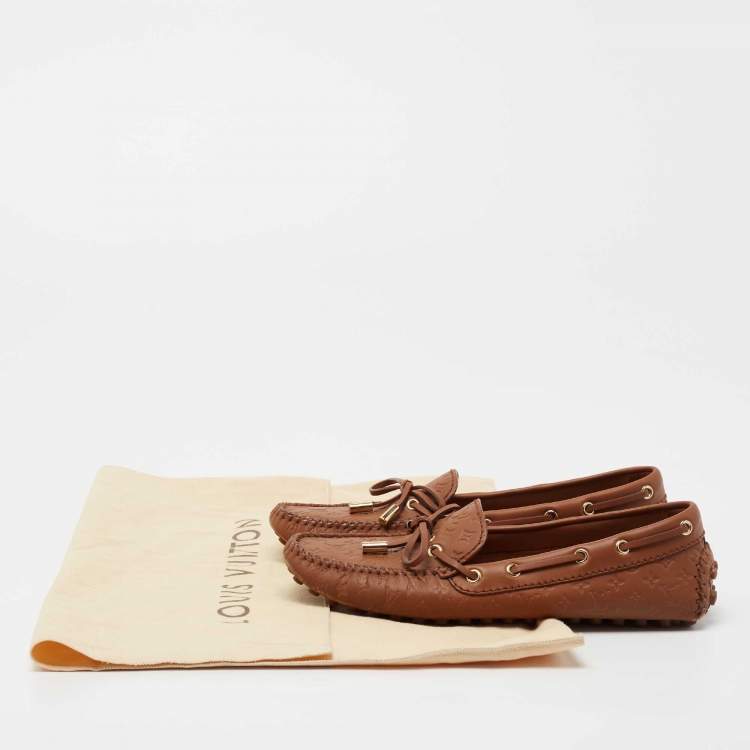 Pre Owned Louis Vuitton Brown Monogram Empreinte Leather Gloria Slip On Loafers Size 37