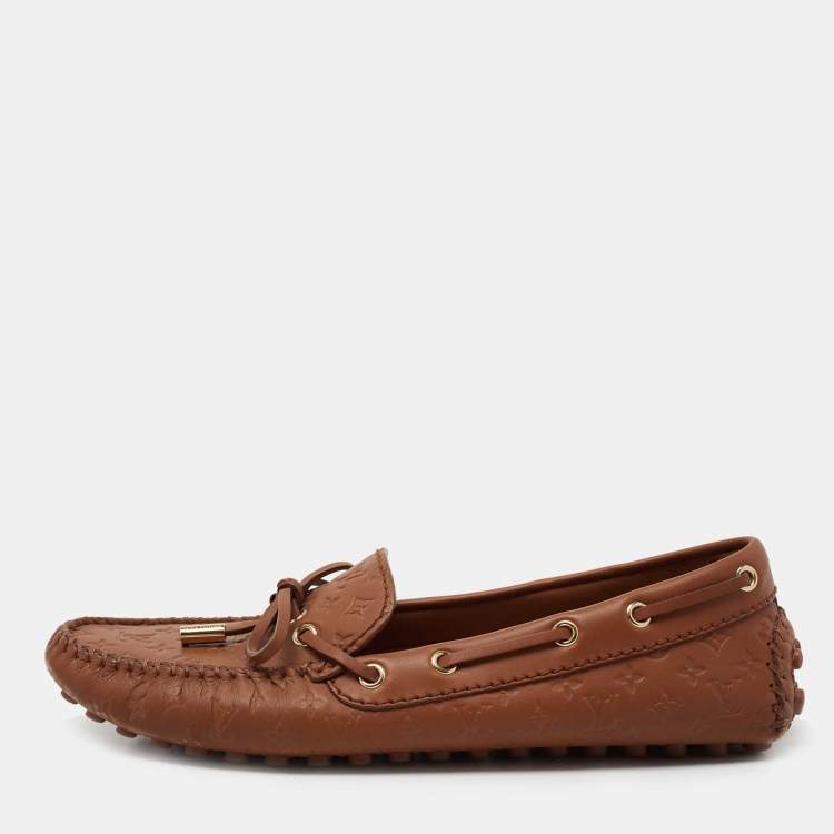 Pre Owned Louis Vuitton Brown Monogram Empreinte Leather Gloria Slip On Loafers Size 37