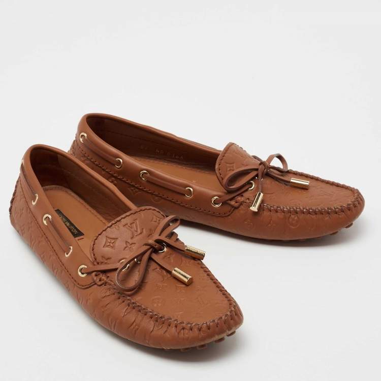 Pre Owned Louis Vuitton Brown Monogram Empreinte Leather Gloria Slip On Loafers Size 37