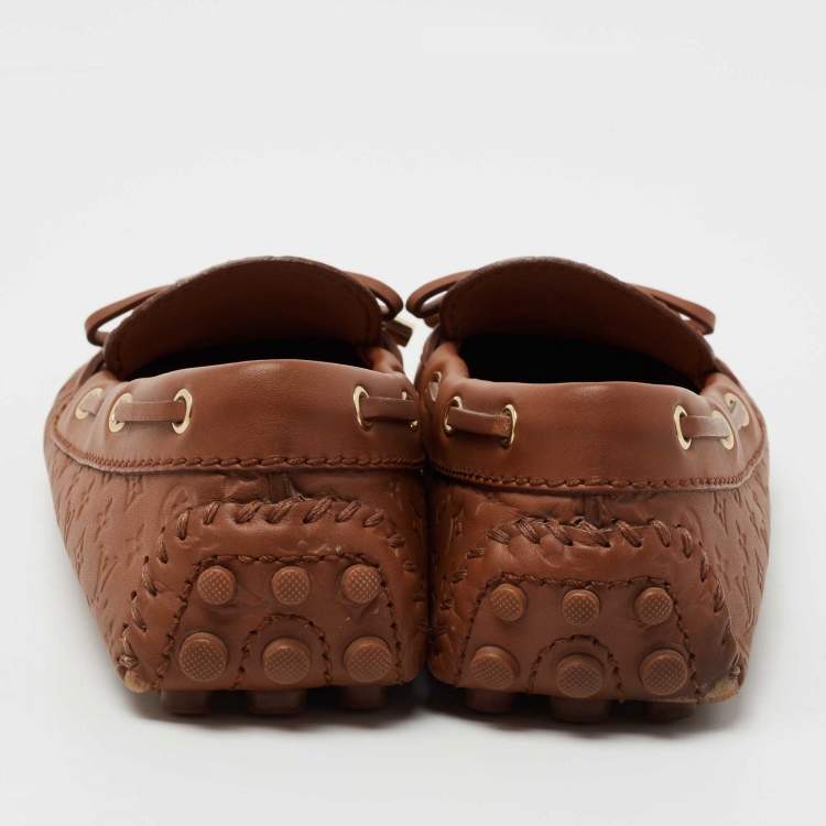 Pre Owned Louis Vuitton Brown Monogram Empreinte Leather Gloria Slip On Loafers Size 37