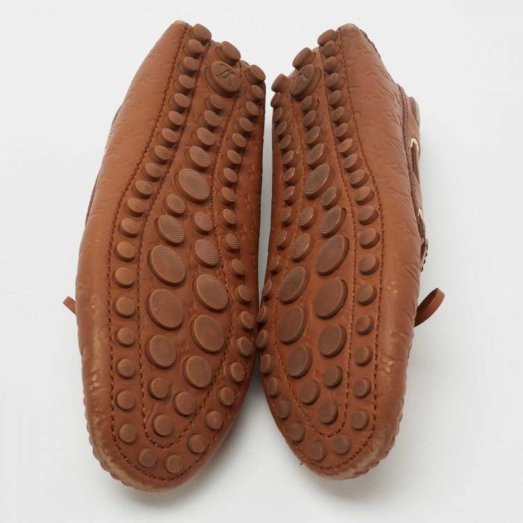 Pre Owned Louis Vuitton Brown Monogram Empreinte Leather Gloria Slip On Loafers Size 37