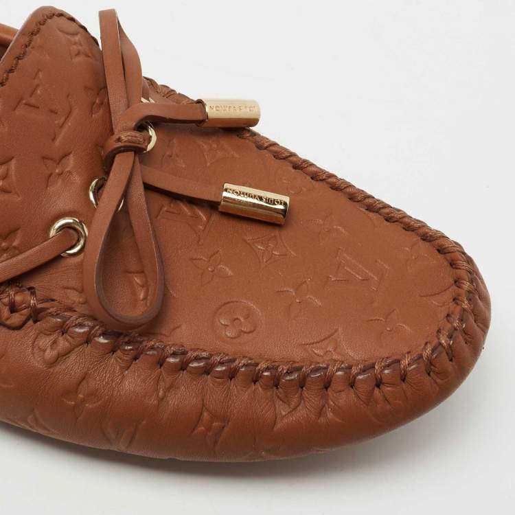 Pre Owned Louis Vuitton Brown Monogram Empreinte Leather Gloria Slip On Loafers Size 37