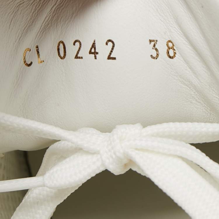 Pre Owned Louis Vuitton White/Monogram Canvas and Leather Run Away Sneakers Size 38
