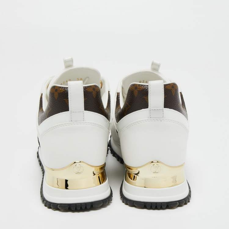Pre Owned Louis Vuitton White/Monogram Canvas and Leather Run Away Sneakers Size 38