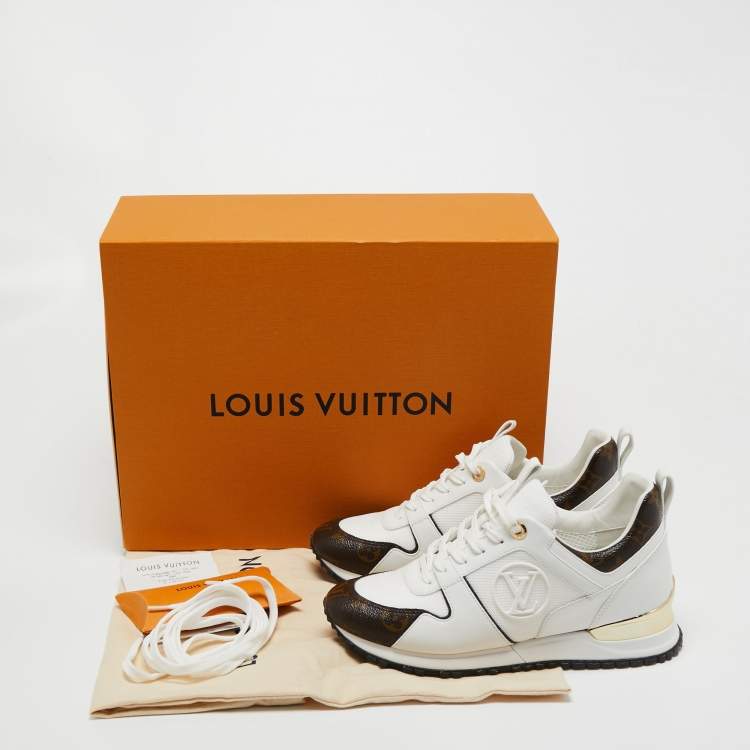 Pre Owned Louis Vuitton White/Monogram Canvas and Leather Run Away Sneakers Size 38