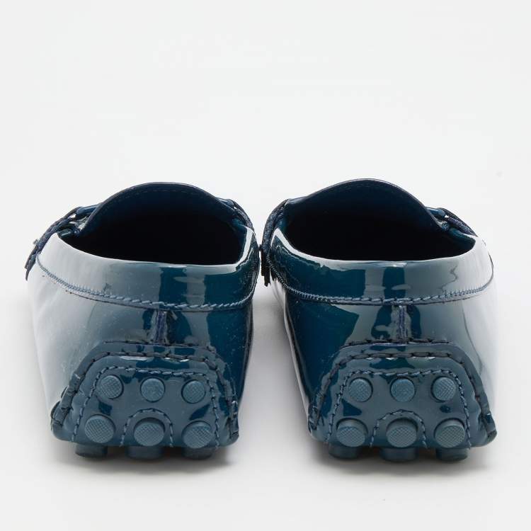 Pre Owned Louis Vuitton Navy Blue Patent Leather Oxford Slip On Loafers Size 39.5