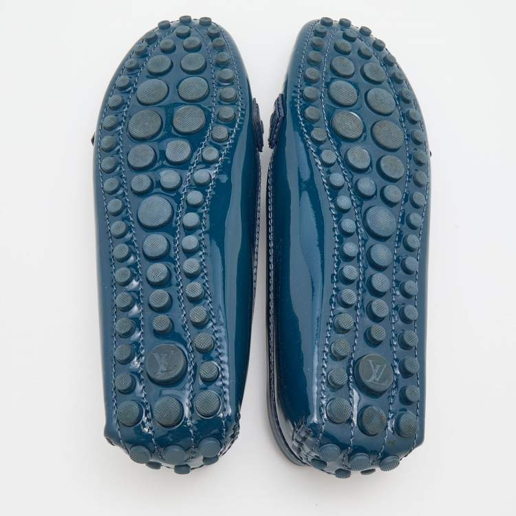 Pre Owned Louis Vuitton Navy Blue Patent Leather Oxford Slip On Loafers Size 39.5