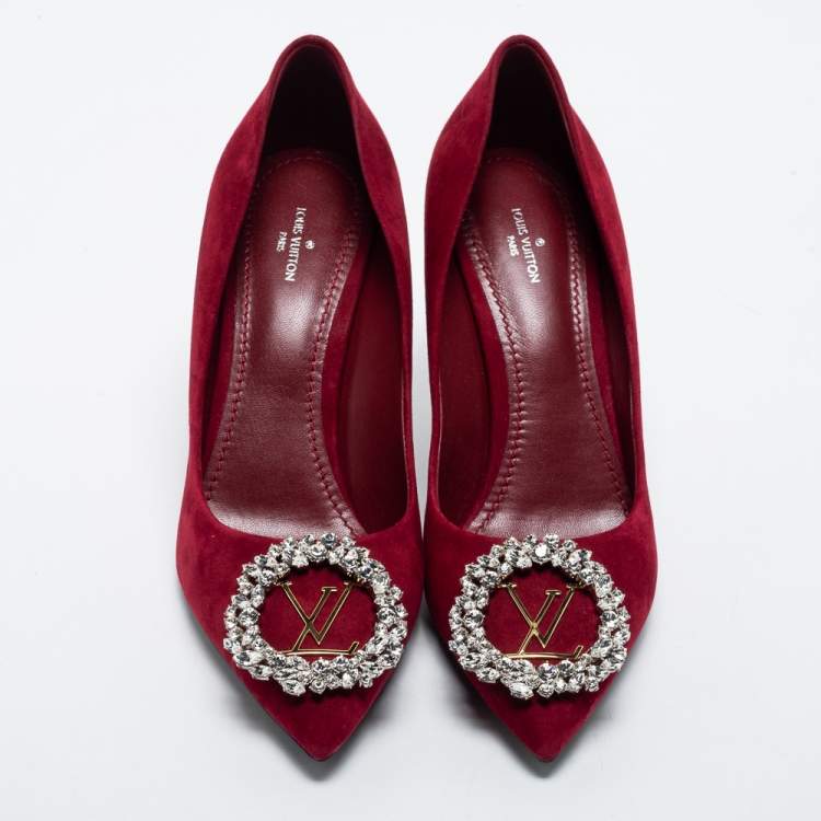 Pre Owned Louis Vuitton Burgundy Suede Madeleine Pumps Size 38.5