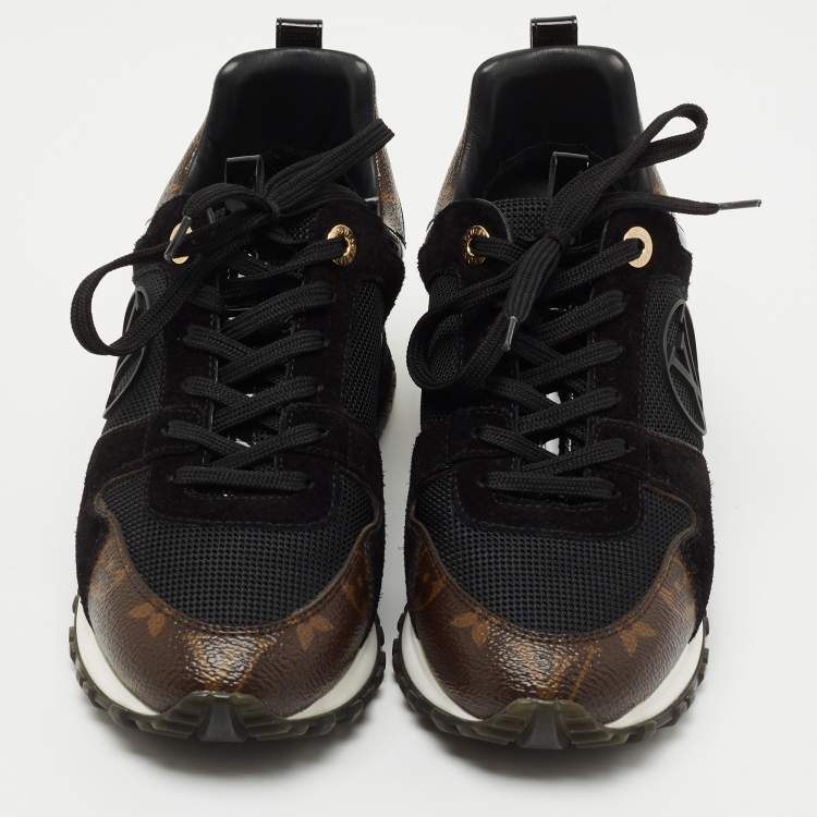 Pre Owned Louis Vuitton Black/Brown Mesh, Suede and Monogram Canvas Run Away Sneakers Size 36