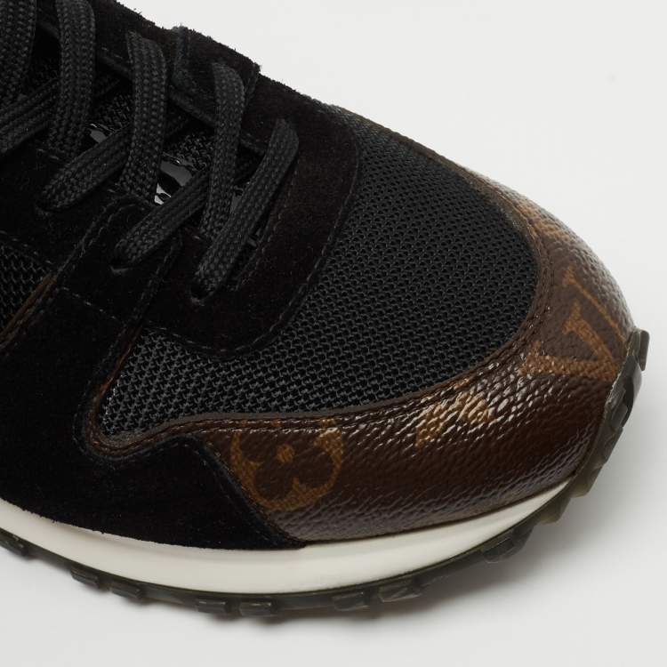 Pre Owned Louis Vuitton Black/Brown Mesh, Suede and Monogram Canvas Run Away Sneakers Size 36