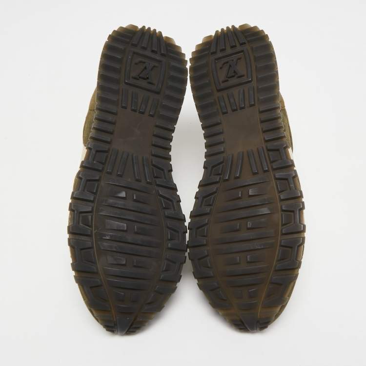 Pre Owned Louis Vuitton Green/White Suede, Mesh and Leather Run Away Low-Top Sneakers Size 40
