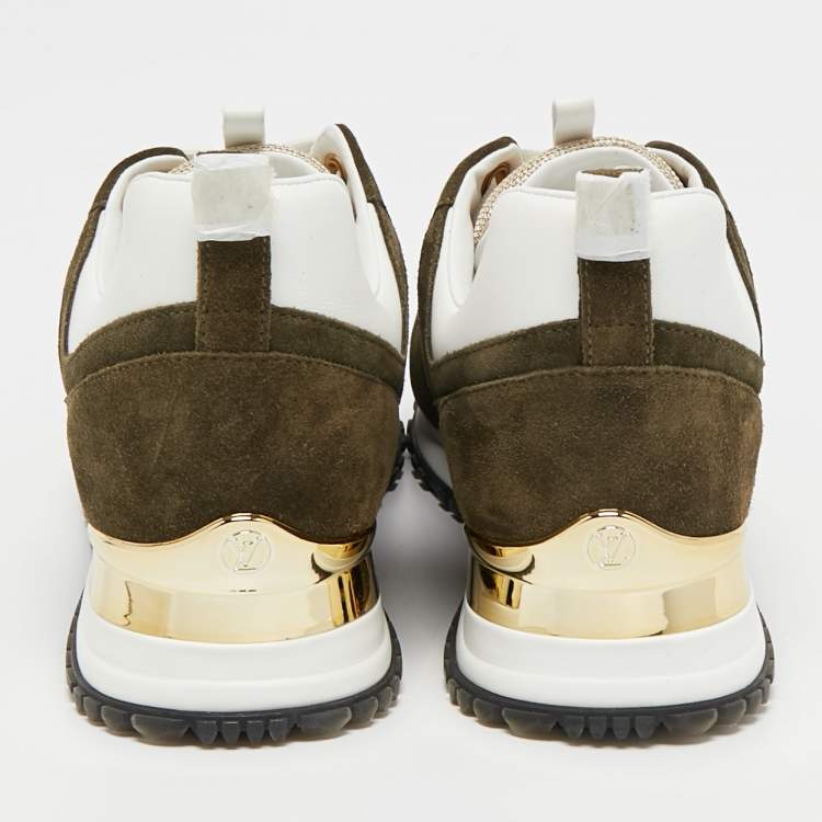 Pre Owned Louis Vuitton Green/White Suede, Mesh and Leather Run Away Low-Top Sneakers Size 40