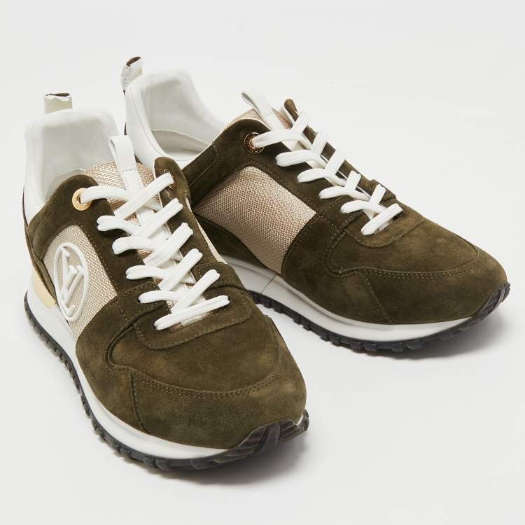 Pre Owned Louis Vuitton Green/White Suede, Mesh and Leather Run Away Low-Top Sneakers Size 40