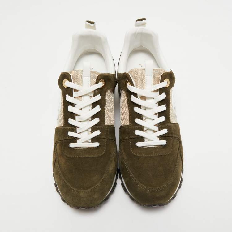 Pre Owned Louis Vuitton Green/White Suede, Mesh and Leather Run Away Low-Top Sneakers Size 40