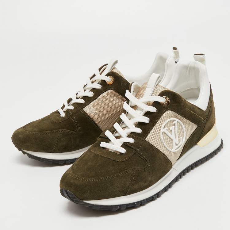 Louis Vuitton Green/White Suede, Mesh and Leather Run Away Low-Top