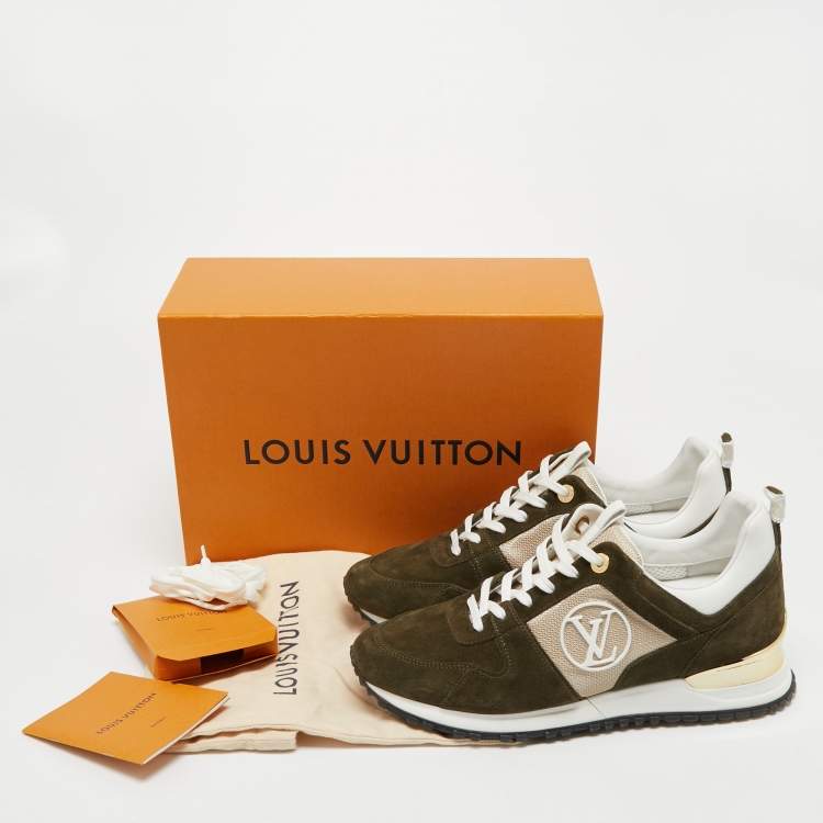Pre Owned Louis Vuitton Green/White Suede, Mesh and Leather Run Away Low-Top Sneakers Size 40