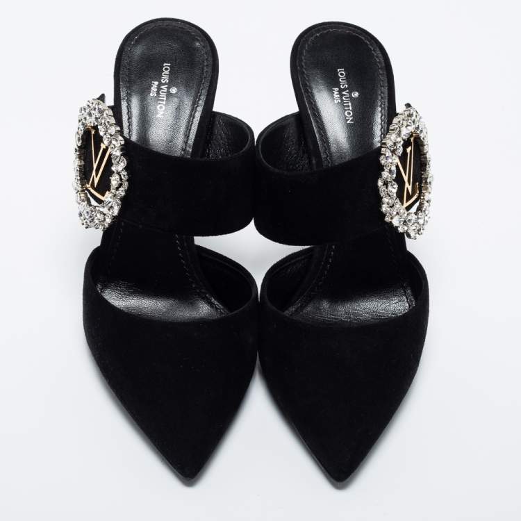 Pre Owned Louis Vuitton Black Suede Madeleine Pointed Toe Mules Size 39