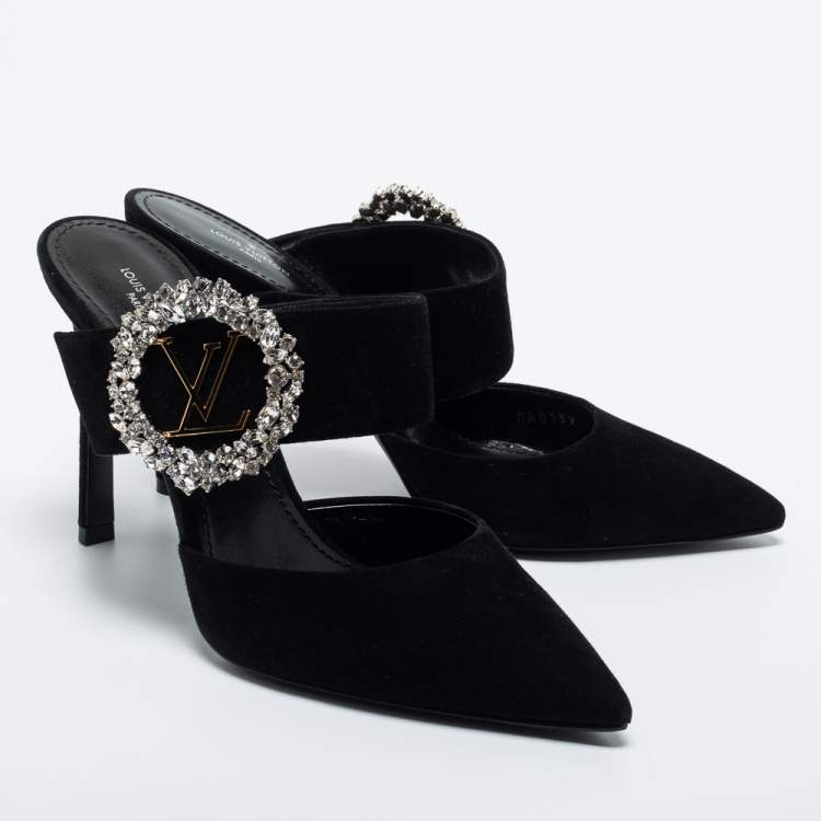 Pre Owned Louis Vuitton Black Suede Madeleine Pointed Toe Mules Size 39