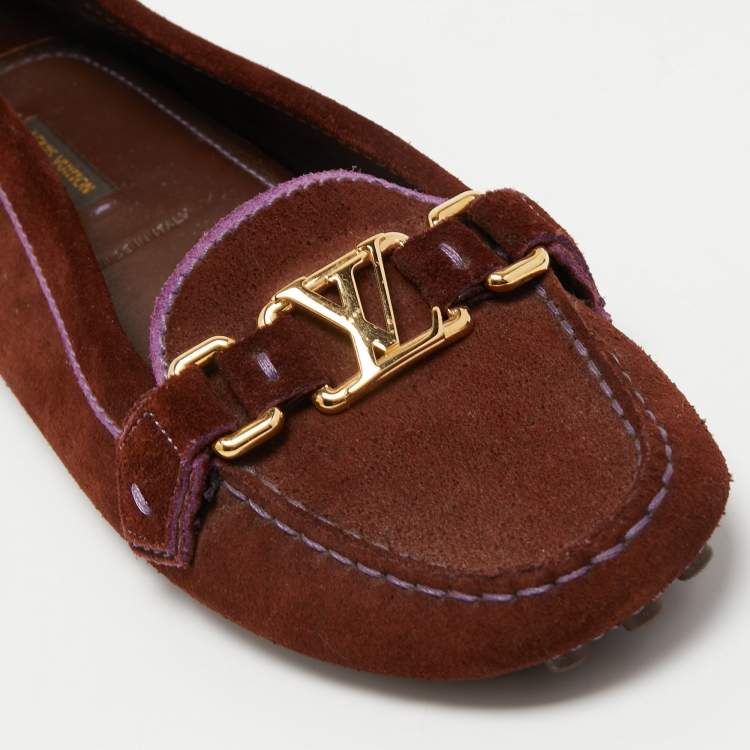 Pre Owned Louis Vuitton Brown Suede Oxford Loafers Size 39.5