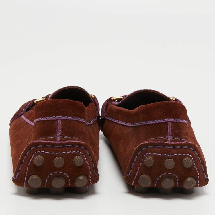 Pre Owned Louis Vuitton Brown Suede Oxford Loafers Size 39.5