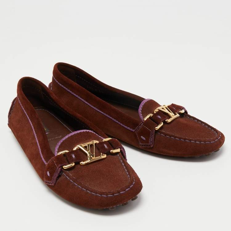 Pre Owned Louis Vuitton Brown Suede Oxford Loafers Size 39.5
