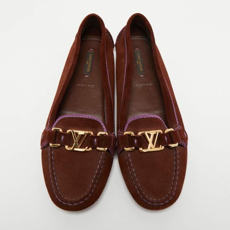Pre Owned Louis Vuitton Brown Suede Oxford Loafers Size 39.5