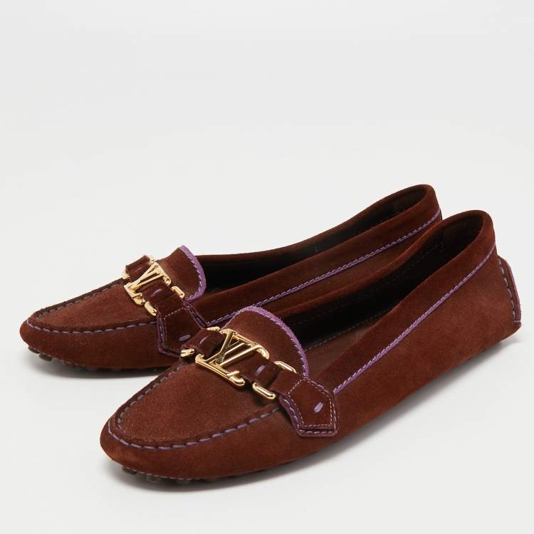 Pre Owned Louis Vuitton Brown Suede Oxford Loafers Size 39.5