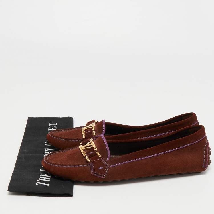 Pre Owned Louis Vuitton Brown Suede Oxford Loafers Size 39.5