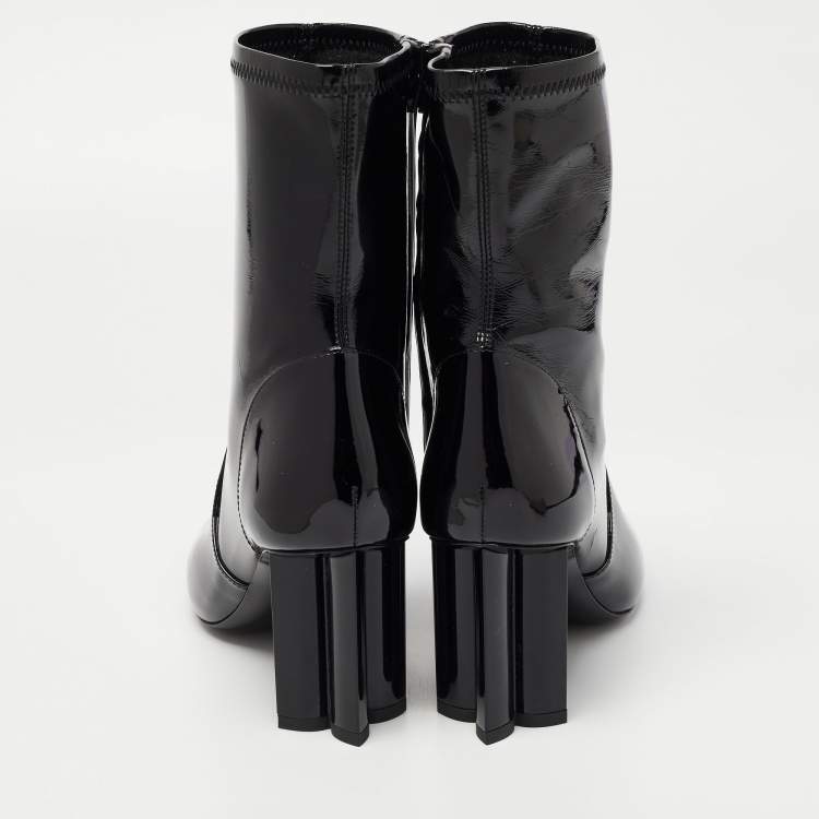 Pre Owned Louis Vuitton Black Patent Leather Silhouette Ankle Boots Size 35