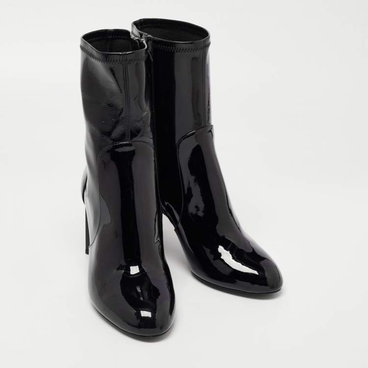 Pre Owned Louis Vuitton Black Patent Leather Silhouette Ankle Boots Size 35