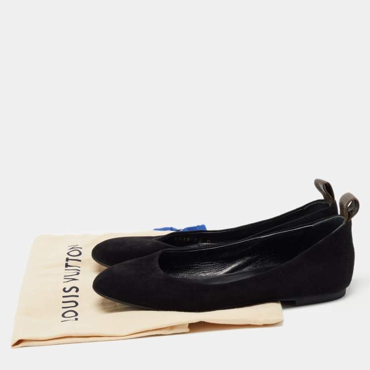 Pre Owned Louis Vuitton Black Suede Ballet Flats Size 35