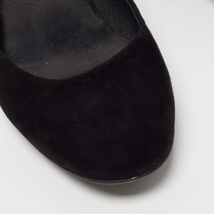 Pre Owned Louis Vuitton Black Suede Ballet Flats Size 35