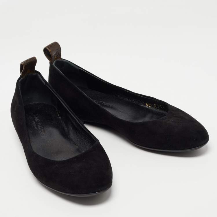 Pre Owned Louis Vuitton Black Suede Ballet Flats Size 35