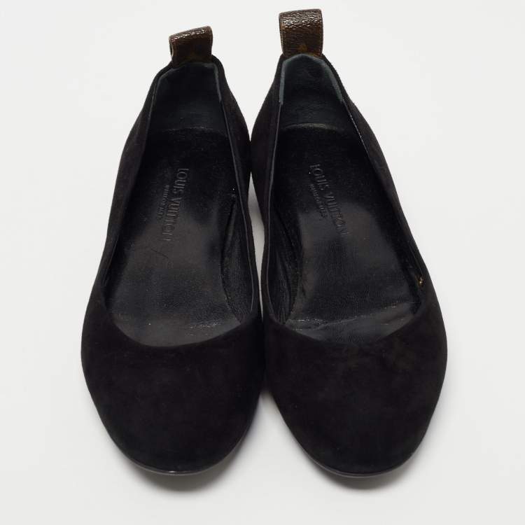 Pre Owned Louis Vuitton Black Suede Ballet Flats Size 35