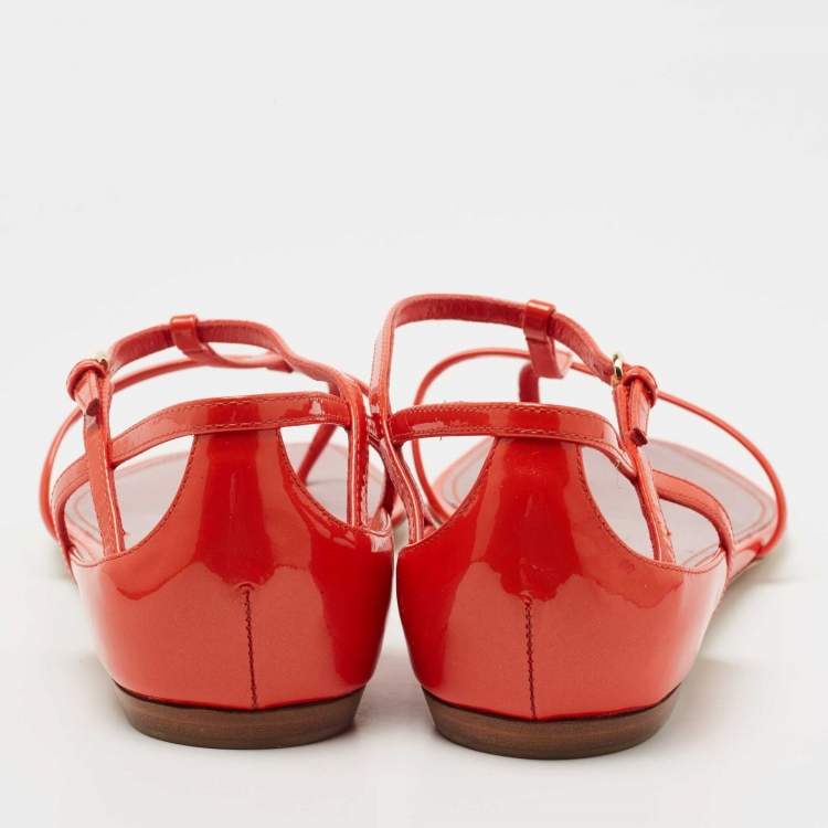 Pre Owned Louis Vuitton Orange Patent Leather Strappy Thong Flat Sandals Size 40.5