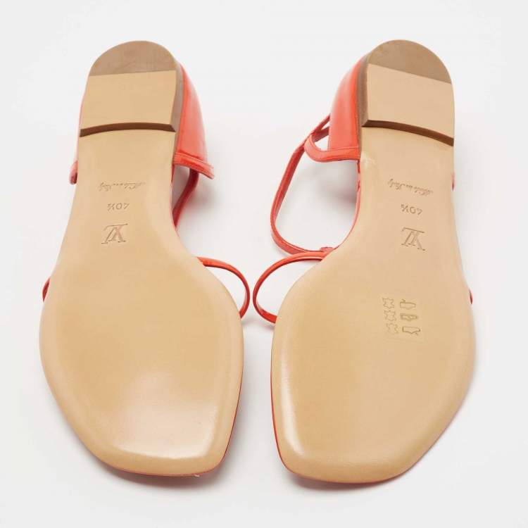 Pre Owned Louis Vuitton Orange Patent Leather Strappy Thong Flat Sandals Size 40.5