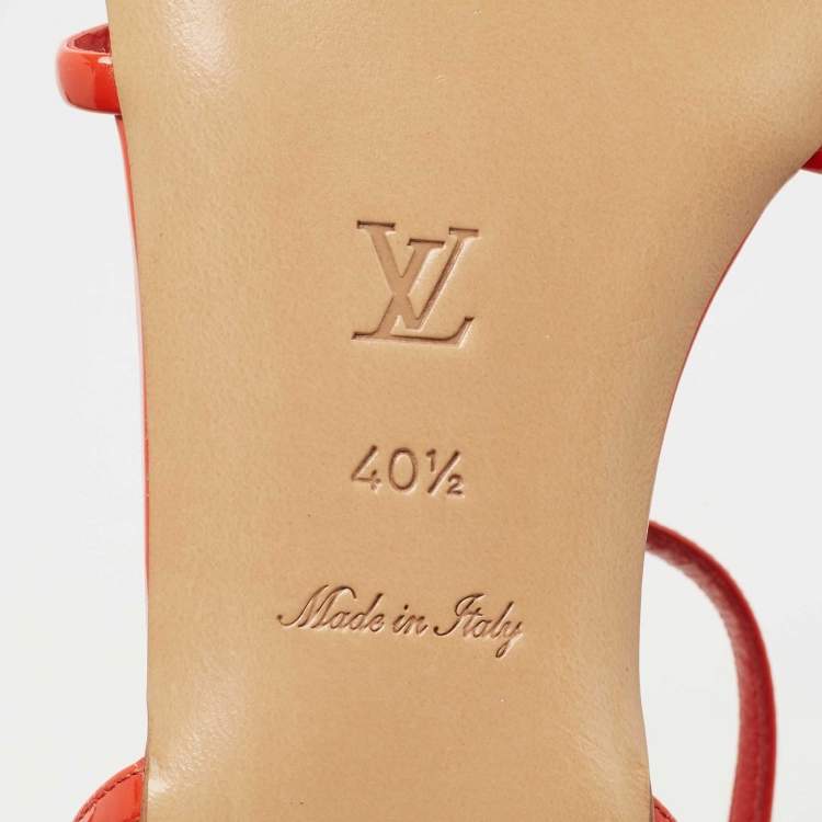 Pre Owned Louis Vuitton Orange Patent Leather Strappy Thong Flat Sandals Size 40.5