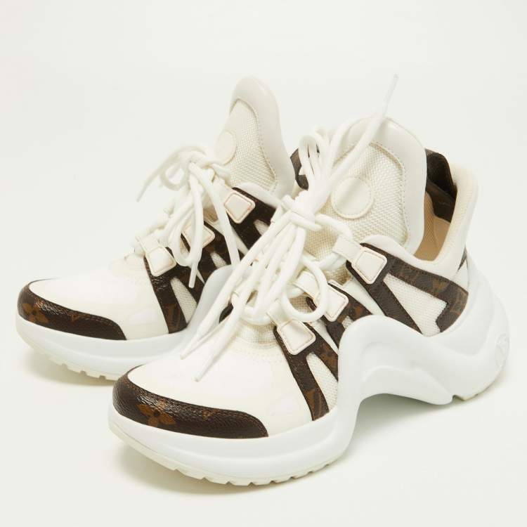 Louis Vuitton White/Brown Mesh, Leather and Monogram Canvas Archlight  Sneakers Size 34.5 Louis Vuitton